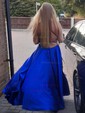 A-line Scoop Neck Silk-like Satin Sweep Train Split Front Prom Dresses