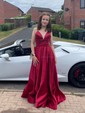 Ball Gown V-neck Satin Prom Dresses With Floor-length