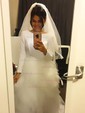 A-line Scoop Neck Tulle Stretch Crepe Sweep Train Cascading Ruffles Wedding Dresses