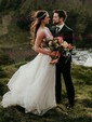 Ball Gown/Princess V-neck Tulle Sweep Train Wedding Dresses With Appliques Lace
