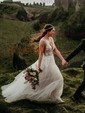 Ball Gown/Princess V-neck Tulle Sweep Train Wedding Dresses With Appliques Lace