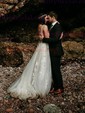 Ball Gown/Princess V-neck Tulle Sweep Train Wedding Dresses With Appliques Lace