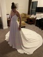 A-line V-neck Chiffon Sweep Train Lace Wedding Dresses