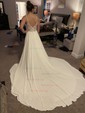 A-line V-neck Chiffon Sweep Train Lace Wedding Dresses