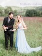 A-line V-neck Chiffon Sweep Train Split Front Wedding Dresses