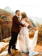 Sheath/Column Sweetheart Lace Sweep Train Wedding Dresses