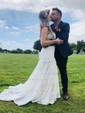 Sheath/Column Sweetheart Lace Sweep Train Wedding Dresses