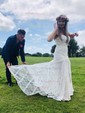 Sheath/Column Sweetheart Lace Sweep Train Wedding Dresses