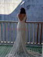 Trumpet/Mermaid V-neck Lace Sweep Train Wedding Dresses