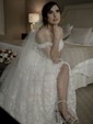 Ball Gown Off-the-shoulder Tulle Sweep Train Wedding Dresses With Appliques Lace