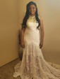 Sheath/Column Sweetheart Lace Sweep Train Wedding Dresses With Split Front