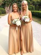 A-line V-neck Silk-like Satin Sweep Train Split Front Bridesmaid Dresses