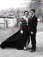 Black A-line Illusion Chiffon Tulle Prom Dresses With Appliques