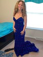 Trumpet/Mermaid Floor-length V-neck Velvet Sequins Prom Dresses