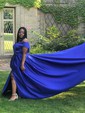 Ball Gown Off-the-shoulder Satin Modest Prom Dresses With Ruched