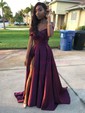 Ball Gown/Princess Sweep Train Off-the-shoulder Satin Split Front Prom Dresses