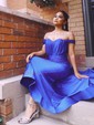 Trumpet/Mermaid Sweep Train Off-the-shoulder Jersey Ruffles Prom Dresses