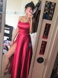 A-line Scoop Neck Satin Prom Dresses With Ruched