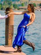 A-line Scoop Neck Satin Prom Dresses With Ruched