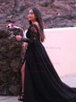 Ball Gown V-neck Backless Tulle Prom Dresses With Appliques
