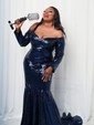 Mermaid Off-the-shoulder Sparkly Sequin Prom Dresses With Long Sleeves