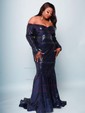 Trumpet/Mermaid Off-the-shoulder Sequined Sweep Train Prom Dresses