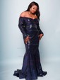 Mermaid Off-the-shoulder Sparkly Sequin Prom Dresses With Long Sleeves