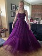 Ball Gown/Princess Sweep Train Scoop Neck Tulle Appliques Lace Prom Dresses