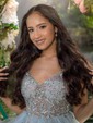 Ball Gown V-neck Tulle Prom Dresses With Appliques