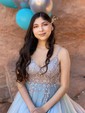 Ball Gown V-neck Tulle Prom Dresses With Appliques