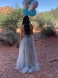 Ball Gown V-neck Tulle Prom Dresses With Appliques
