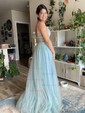 Ball Gown V-neck Tulle Prom Dresses With Appliques