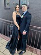 Black Ball Gown V-neck Satin Prom Dresses With Split