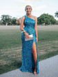 Sheath/Column One Shoulder Sparkly Velvet Sequin Prom Dresses