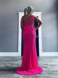 Sheath/Column One Shoulder Velvet Sequins Sweep Train Split Front Prom Dresses