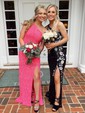 Sheath/Column One Shoulder Velvet Sequins Sweep Train Split Front Prom Dresses