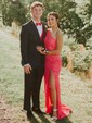 Sheath/Column One Shoulder Sparkly Velvet Sequin Prom Dresses