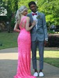 Sheath/Column One Shoulder Sparkly Velvet Sequin Prom Dresses