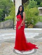 Mermaid Scoop Neck Tulle Prom Dresses With Appliques