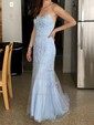 Mermaid Scoop Neck Tulle Prom Dresses With Appliques