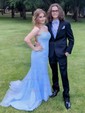 Mermaid Scoop Neck Tulle Prom Dresses With Appliques