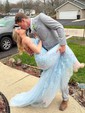 Trumpet/Mermaid Scoop Neck Tulle Sweep Train Appliques Lace Prom Dresses