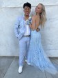 Mermaid Scoop Neck Tulle Prom Dresses With Appliques