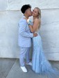 Mermaid Scoop Neck Tulle Prom Dresses With Appliques