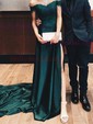 A-line Off-the-shoulder Satin Prom Dresses With Appliques