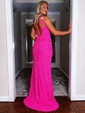 Sheath/Column Sweep Train One Shoulder Velvet Sequins Split Front Prom Dresses