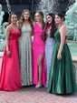 Sheath/Column Sweep Train One Shoulder Velvet Sequins Split Front Prom Dresses