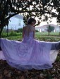 Ball Gown Scoop Neck Tulle Sweep Train Appliques Lace Prom Dresses