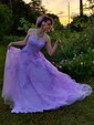 Ball Gown Scoop Neck Tulle Prom Dresses With Appliques