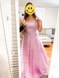 Ball Gown Scoop Neck Tulle Sweep Train Appliques Lace Prom Dresses